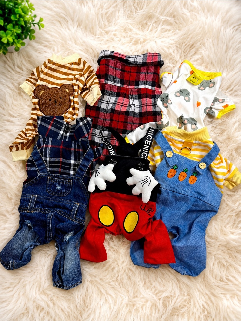 Dog Clothes Bundle XS S M 6 Outfits Plaid Denim Pajamas Cute Pet Apparel